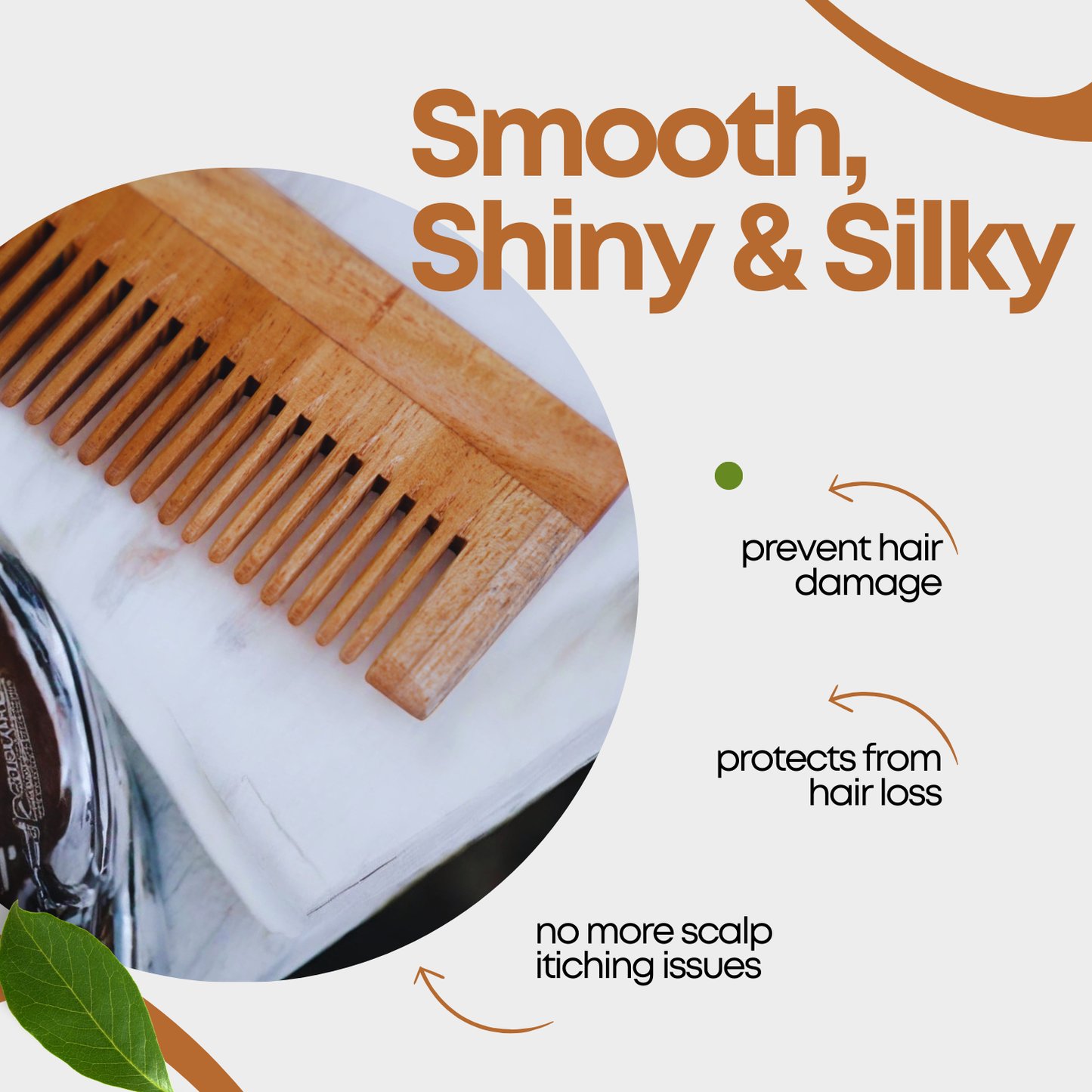 Renuvan Sustainable Neem Lily Comb - Natural Hair Care, Anti-Dandruff, Promotes Hair Growth