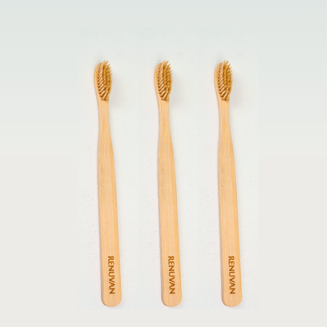 Renuvan Organic Bamboo Toothbrush - Pack of 3 | Eco-Friendly & Sustainable Dental Care