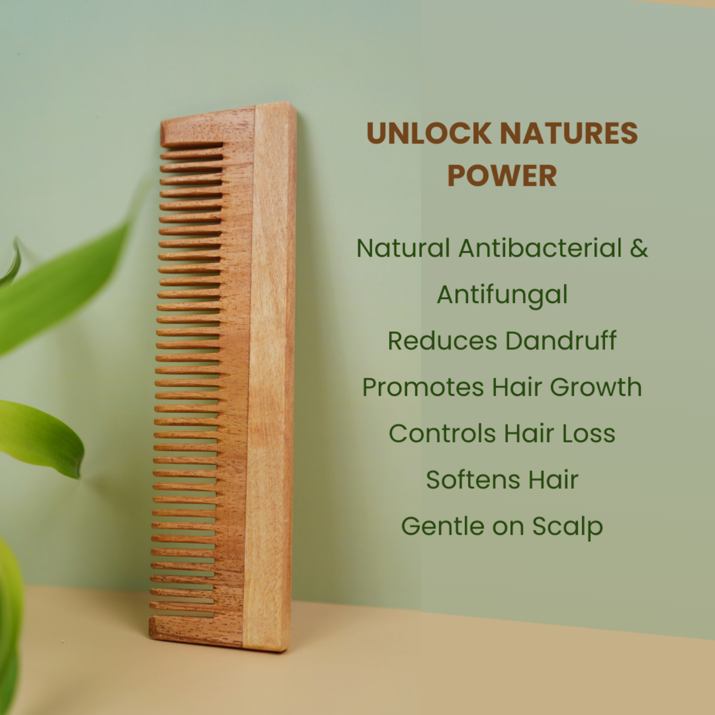 Renuvan Sustainable Neem Lily Comb - Natural Hair Care, Anti-Dandruff, Promotes Hair Growth