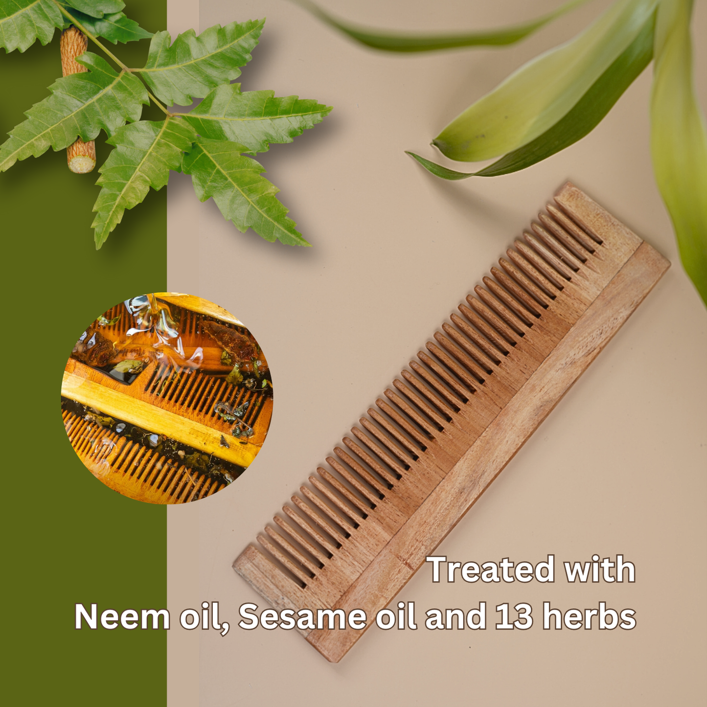 Renuvan Sustainable Neem Lily Comb - Natural Hair Care, Anti-Dandruff, Promotes Hair Growth