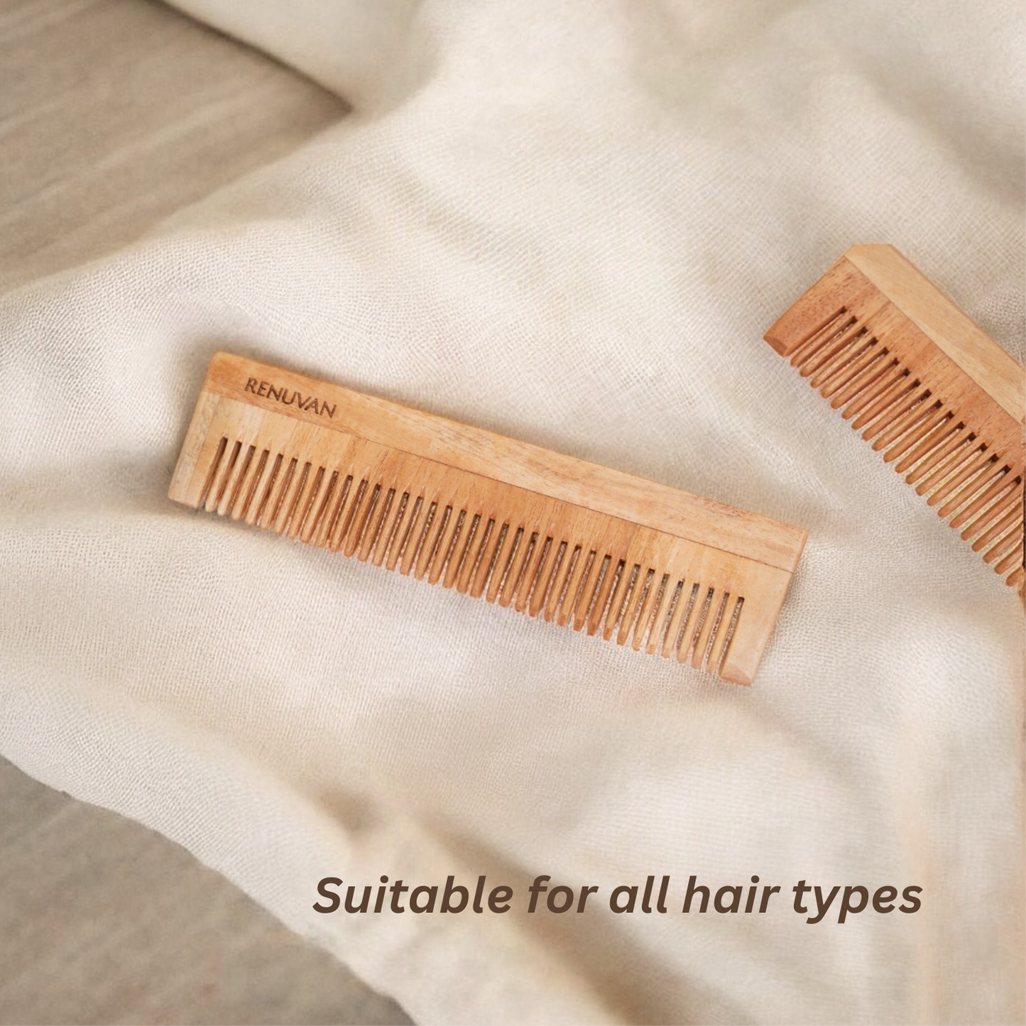 Renuvan Sustainable Neem Lily Comb - Natural Hair Care, Anti-Dandruff, Promotes Hair Growth