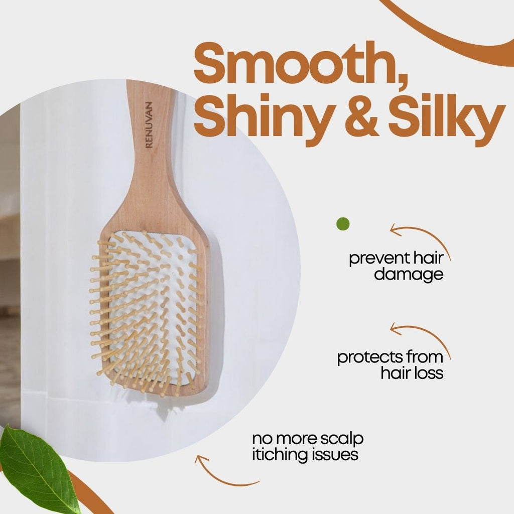 Renuvan Organic Bamboo Medium Paddle Hair Brush | Eco-Friendly Hair Care Solution for All Hair Types