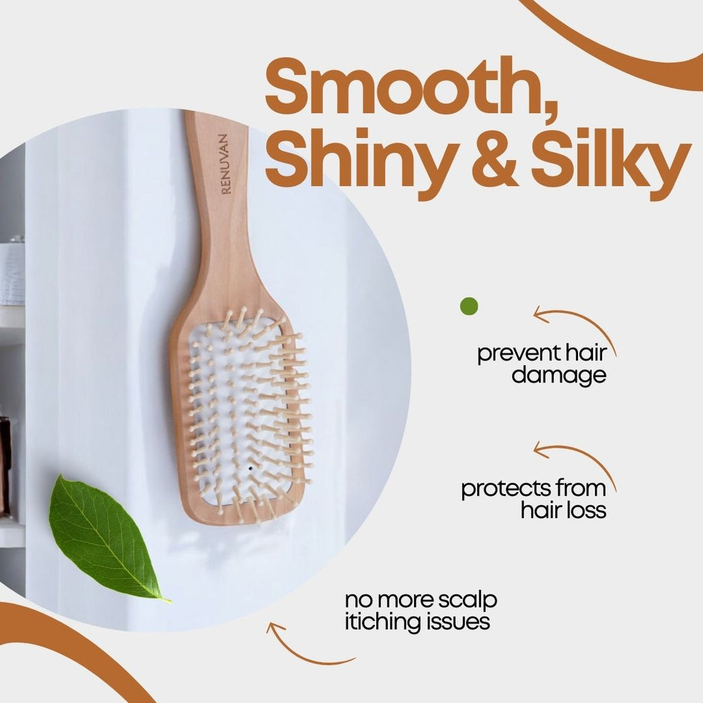 Renuvan Organic Bamboo Small Paddle Hair Brush | Eco-Friendly Hair Care Solution for All Hair Types