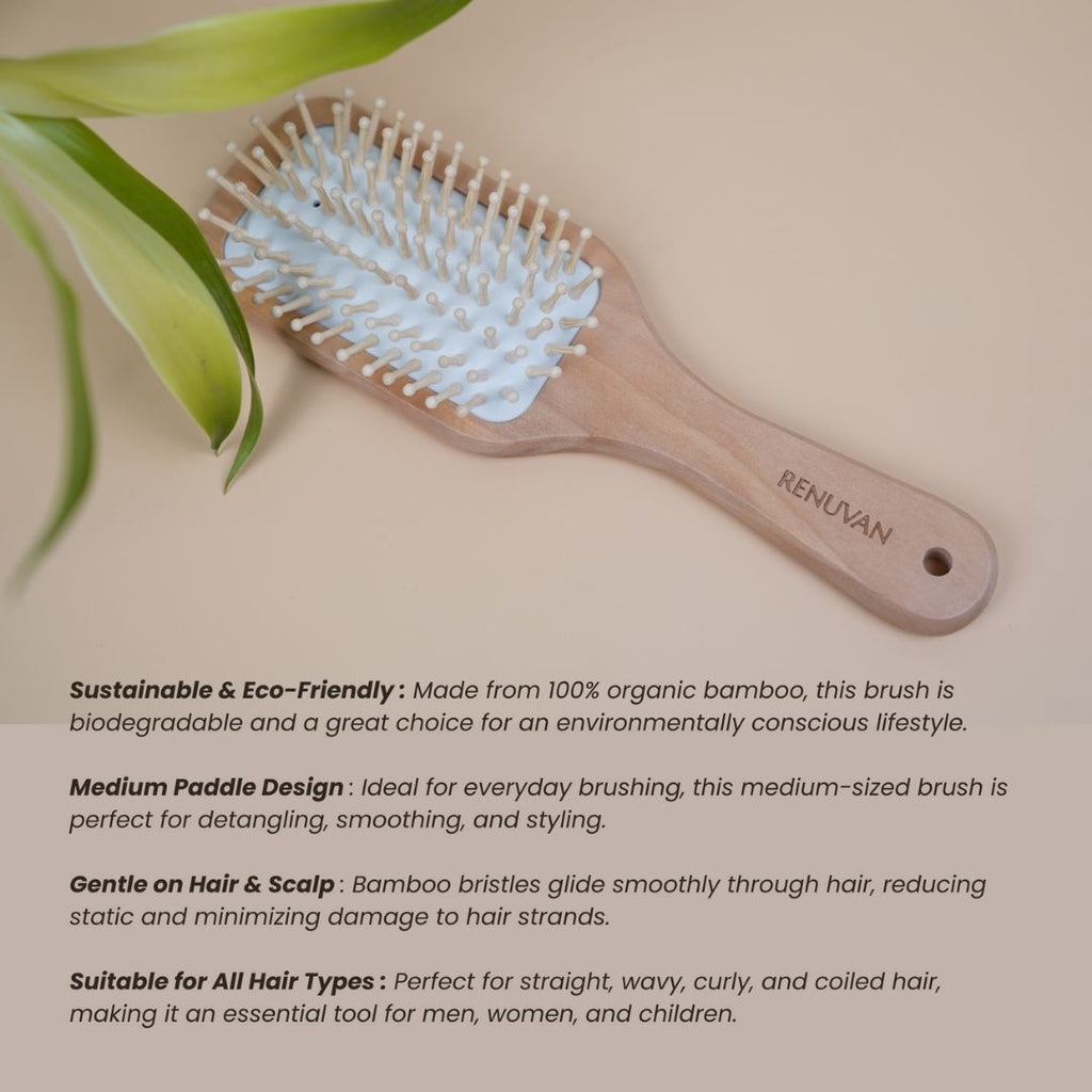 Renuvan Organic Bamboo Small Paddle Hair Brush | Eco-Friendly Hair Care Solution for All Hair Types