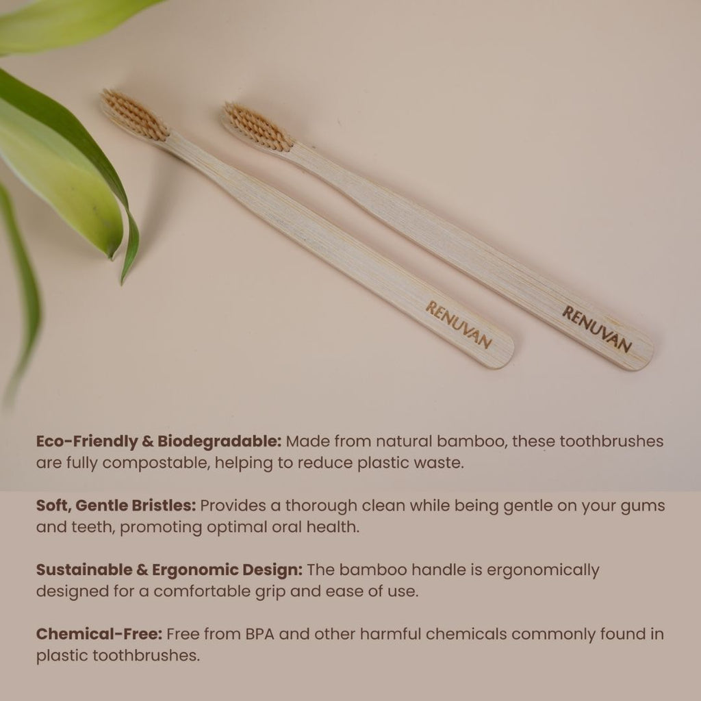 Renuvan Organic Bamboo Toothbrush - Pack of 1 | Eco-Friendly & Sustainable Dental Care