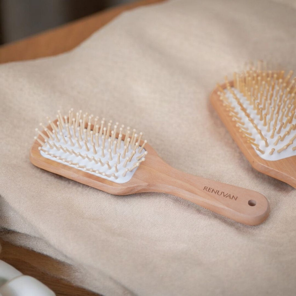 Renuvan Organic Bamboo Small Paddle Hair Brush | Eco-Friendly Hair Care Solution for All Hair Types