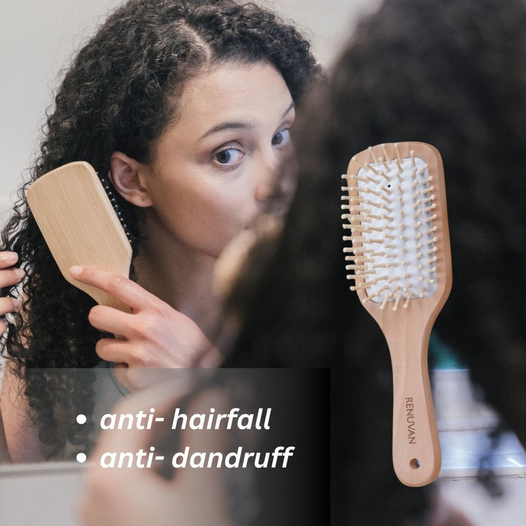 Renuvan Organic Bamboo Small Paddle Hair Brush | Eco-Friendly Hair Care Solution for All Hair Types