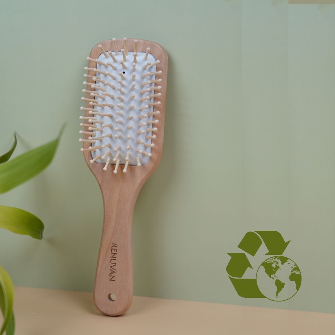 Renuvan Organic Bamboo Small Paddle Hair Brush | Eco-Friendly Hair Care Solution for All Hair Types
