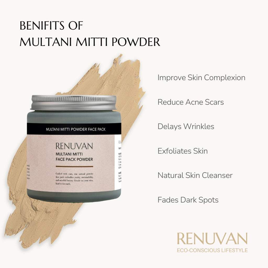 Renuvan Organic Multani Mitti Powder Face Pack | Deep Cleanse & Natural Glow (Preservative-Free)