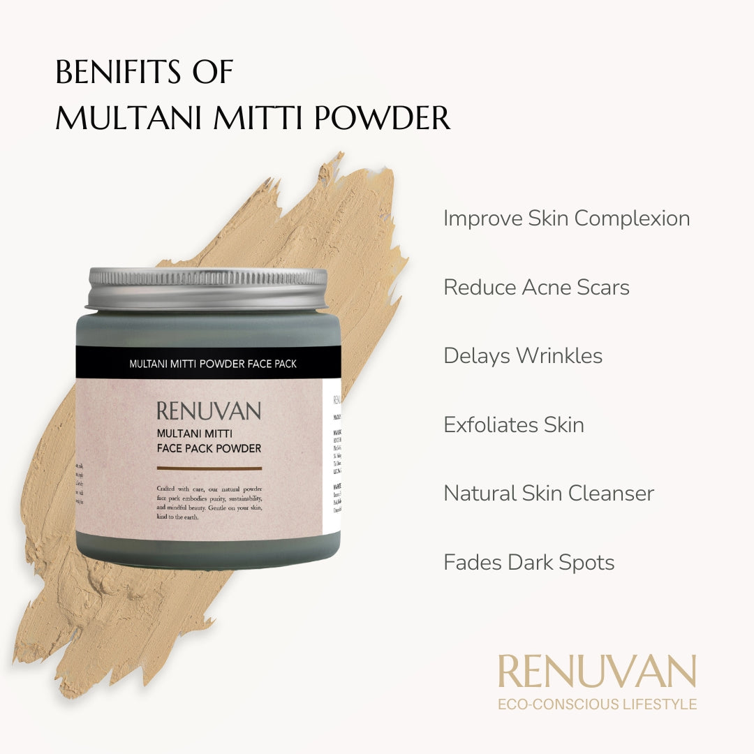 Renuvan Organic Multani Mitti Powder Face Pack | Deep Cleanse & Natural Glow (Preservative-Free)
