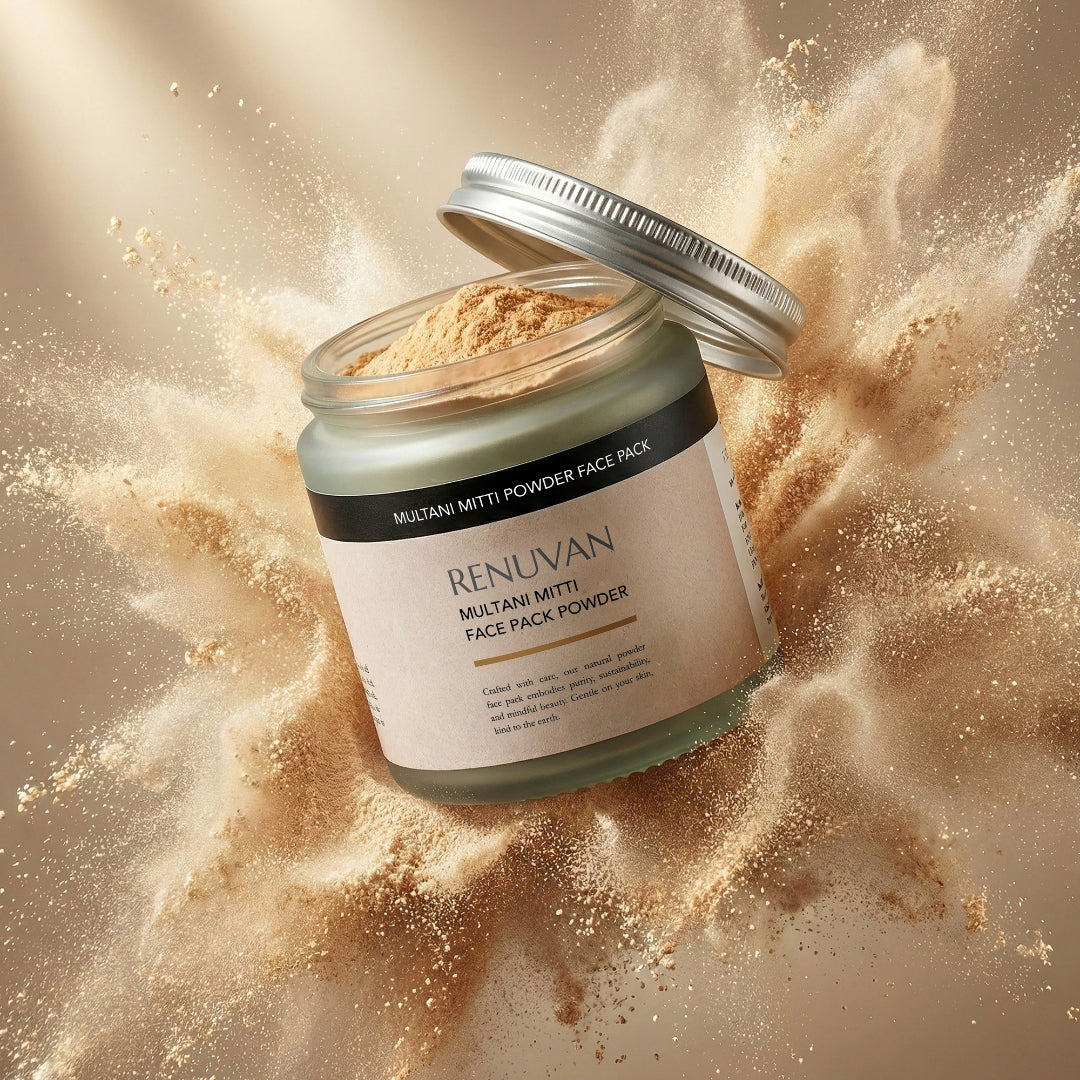 Renuvan Organic Multani Mitti Powder Face Pack | Deep Cleanse & Natural Glow (Preservative-Free)
