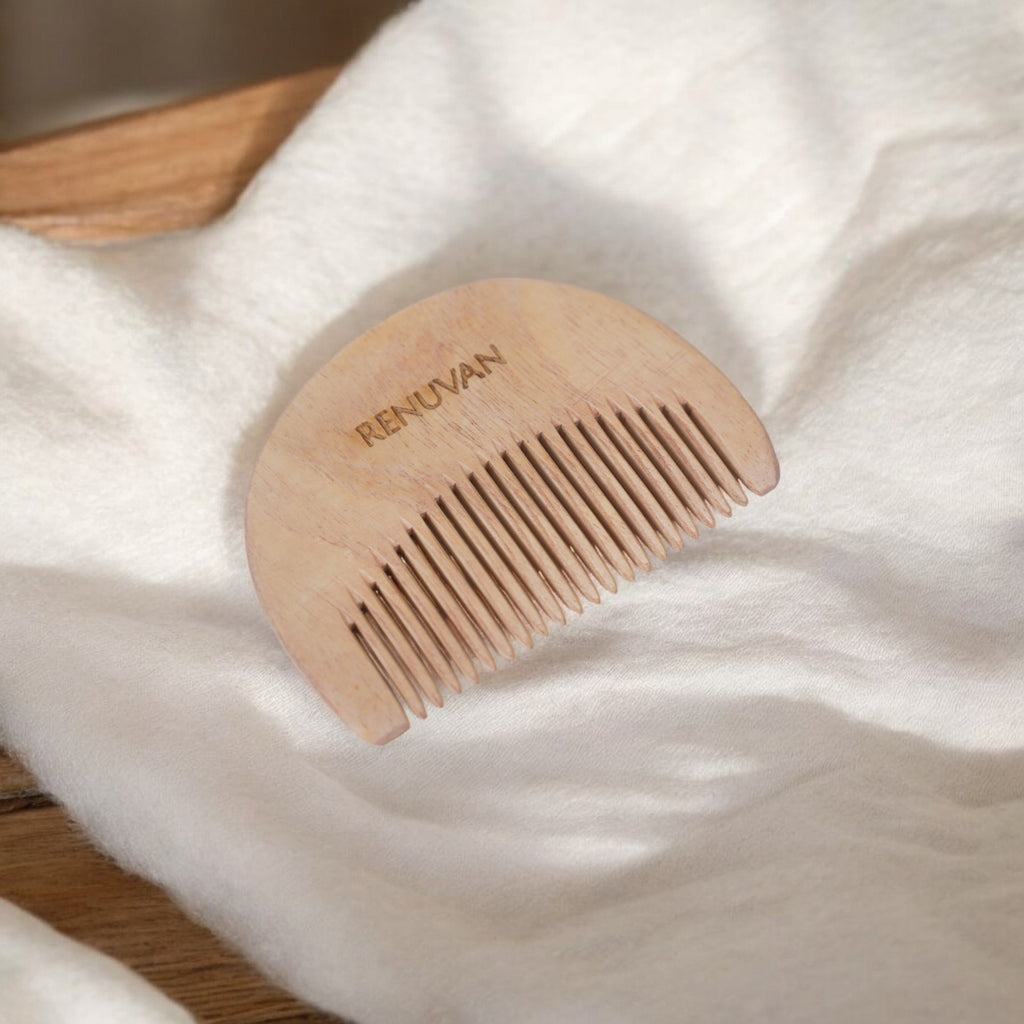 Renuvan Sustainable Wooden Beard Comb - Eco-Friendly, Natural, Gentle on Beard & Skin, Detangles, Anti-Static, Handmade, Zero-Waste