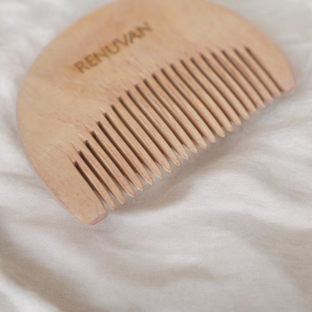 Renuvan Sustainable Wooden Beard Comb - Eco-Friendly, Natural, Gentle on Beard & Skin, Detangles, Anti-Static, Handmade, Zero-Waste