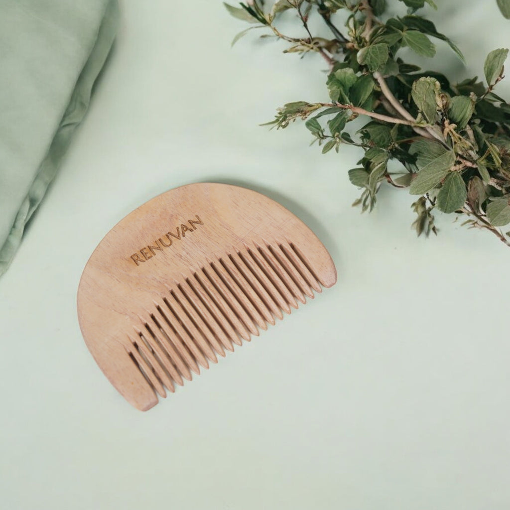 Renuvan Sustainable Wooden Beard Comb - Eco-Friendly, Natural, Gentle on Beard & Skin, Detangles, Anti-Static, Handmade, Zero-Waste